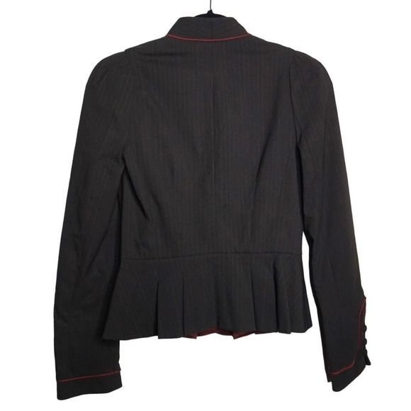 Development‎ Pinstripe Brown Fitted Blazer Ruffle Red Piping Sz 2 NWT Women's - Picture 2 of 7